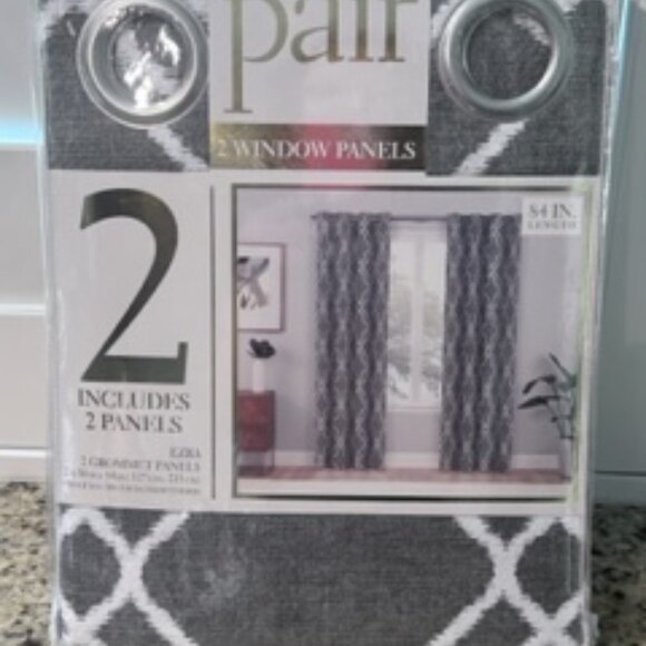 Perfect Pair Ezra Grommet Panels/Curtains 50" W x 84" L Each Panel  Charcoal New - Picture 1 of 5